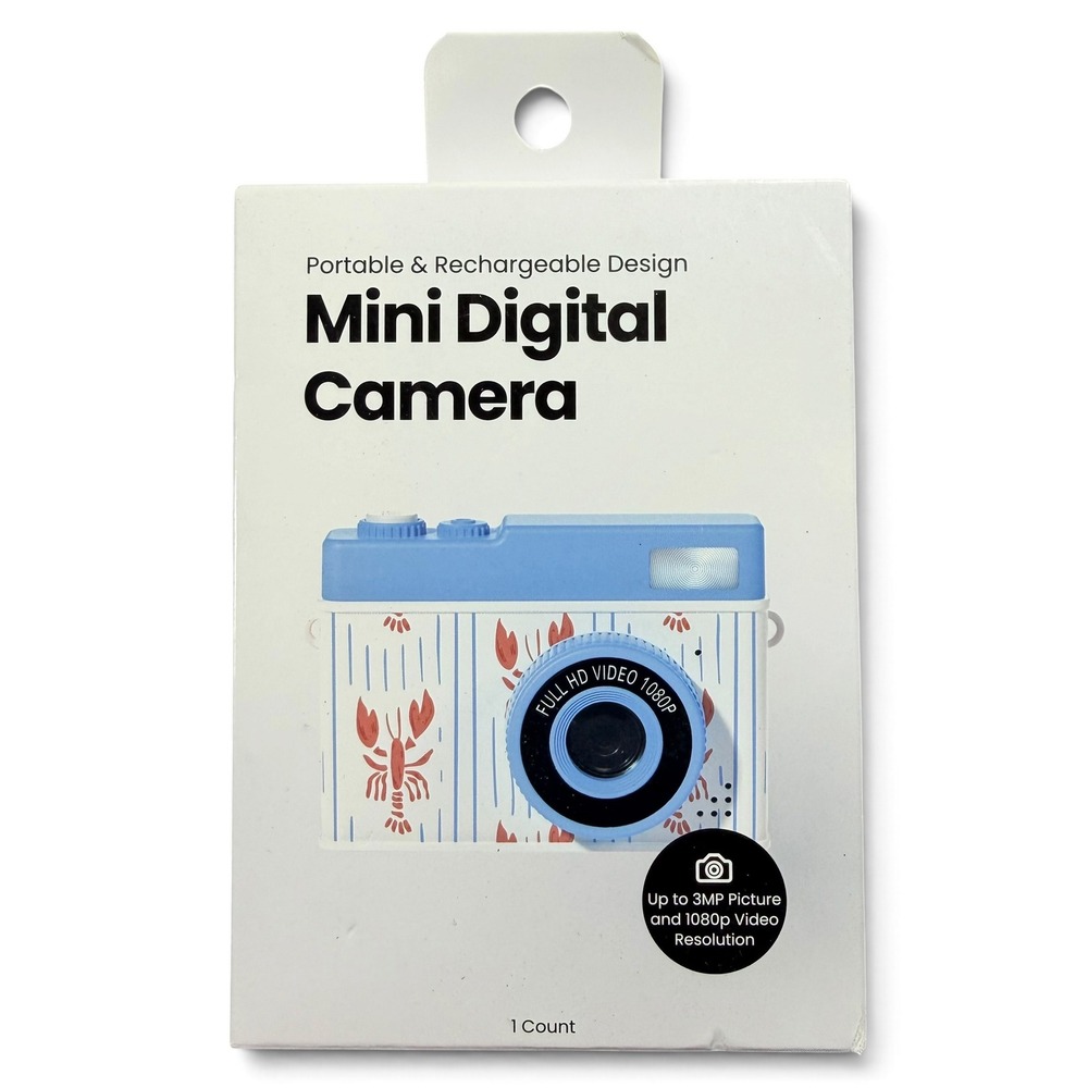 Chug Inc Mini Digital Camera Blue Lobster Print 1080p HD Video Selfie Screen